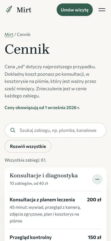 Mirt, stomatologia rodzinna na telefonie
