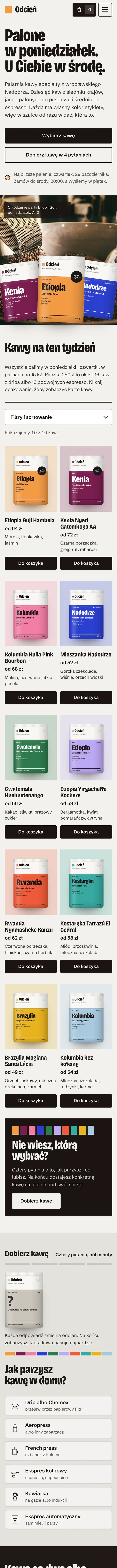 Odcień, palarnia kawy na telefonie